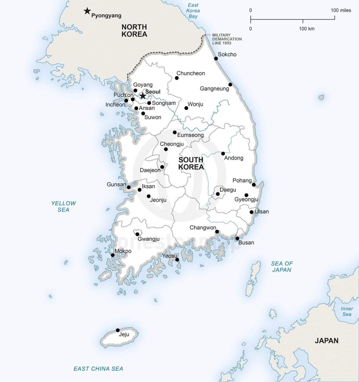 韩国地图(主要城市)