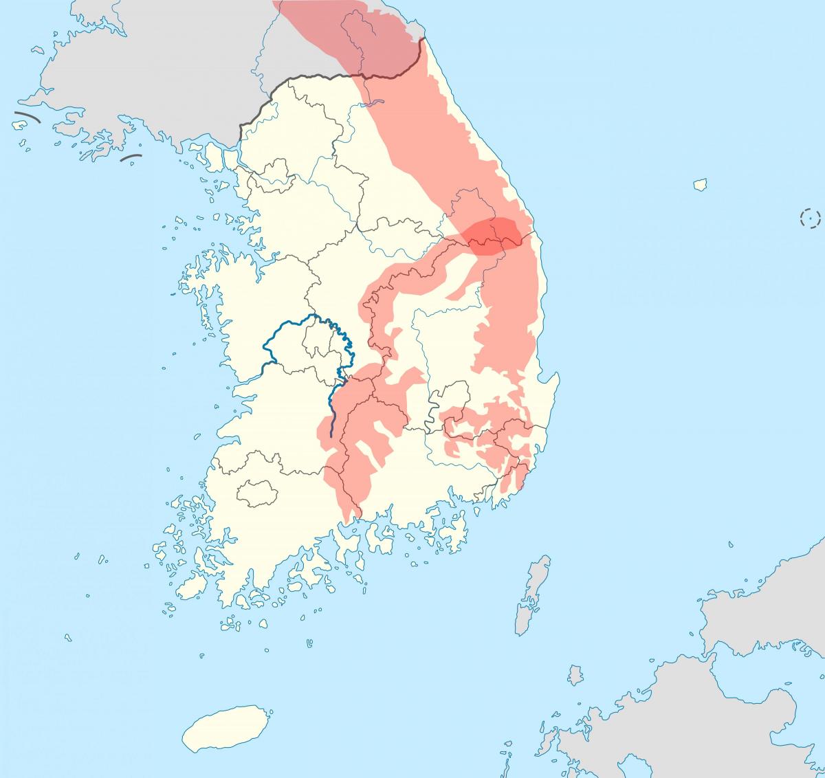 韩国(ROK)地图上的山脉