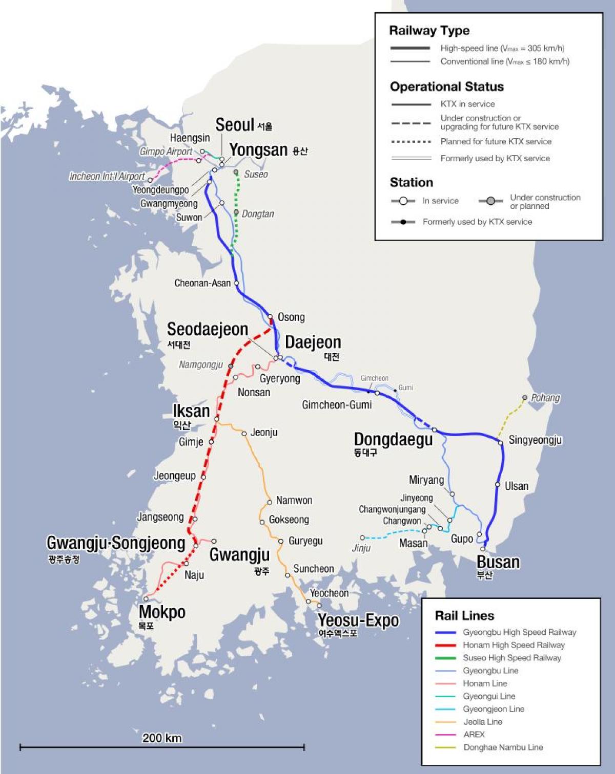 韩国火车线路图