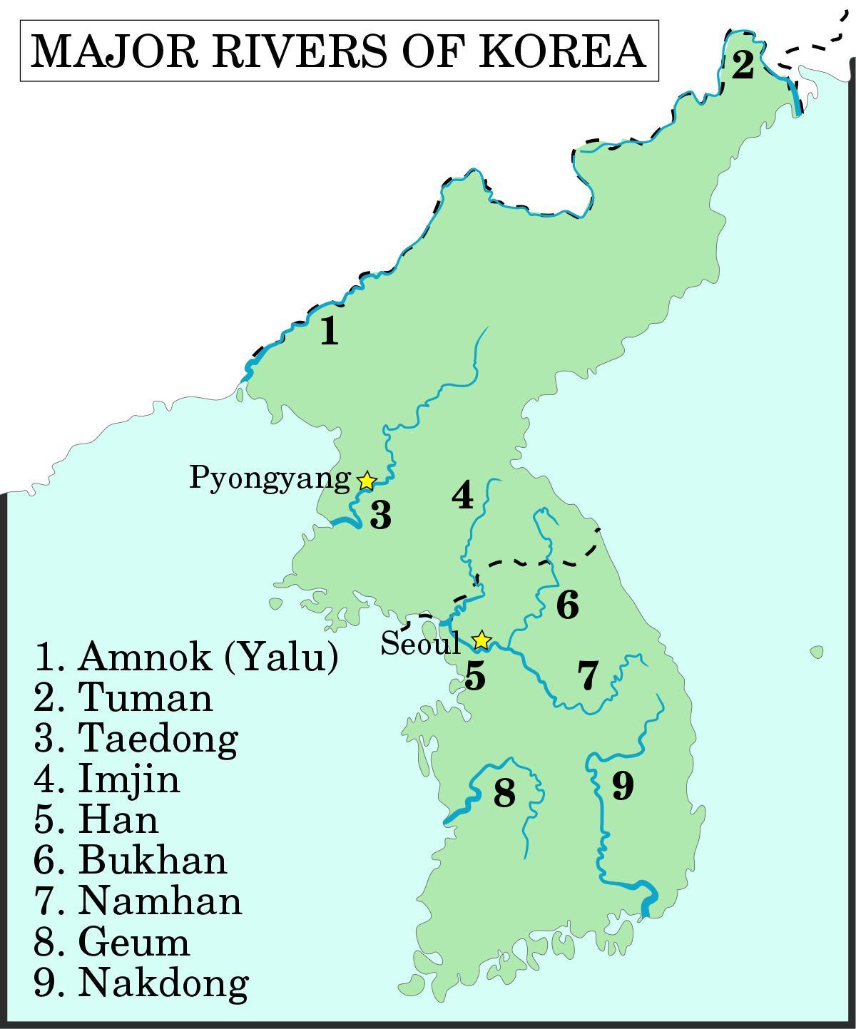 韩国的河流地图